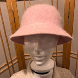 David & Young Hat Baby Pink Angora Cloche Bucket Y2K